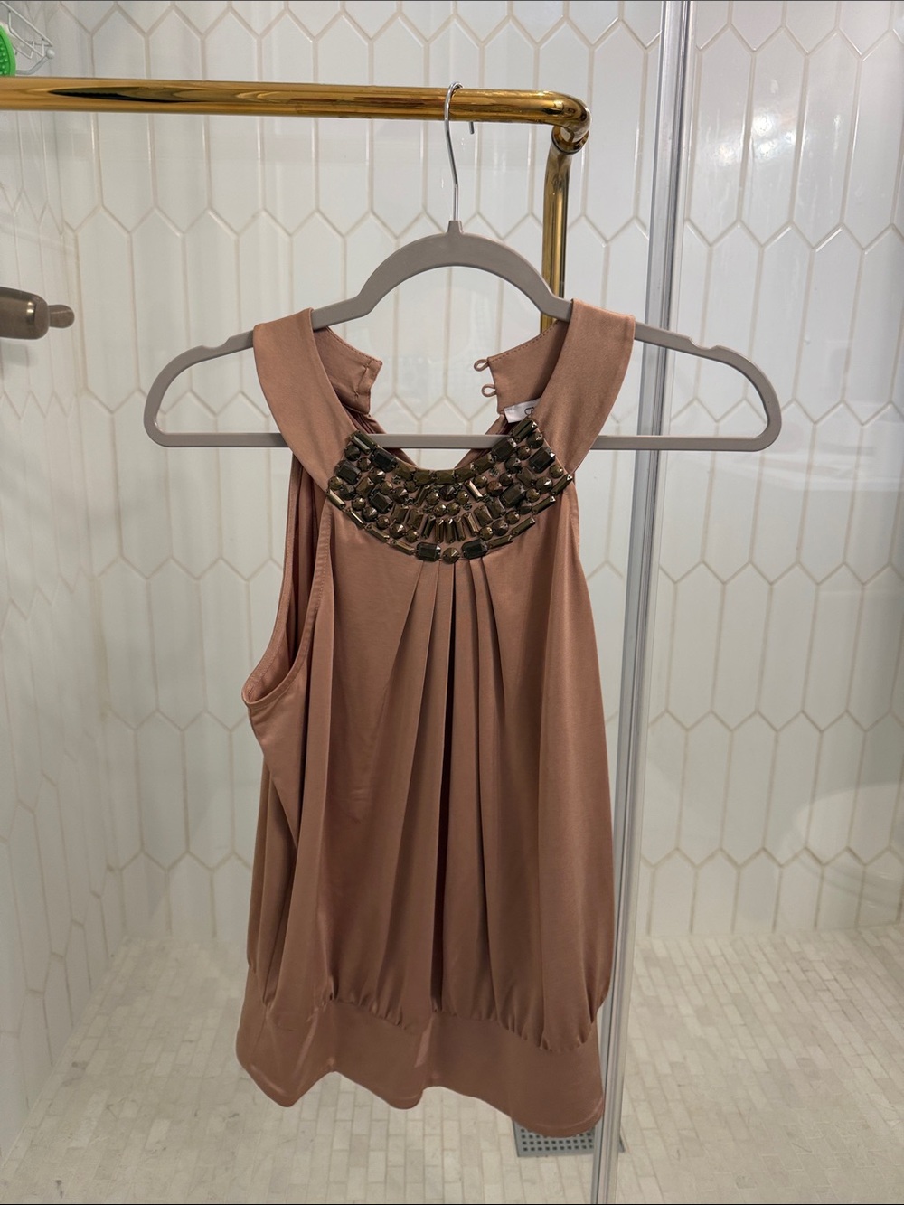 Cache Dusty Rose Jeweled Halter Camisole